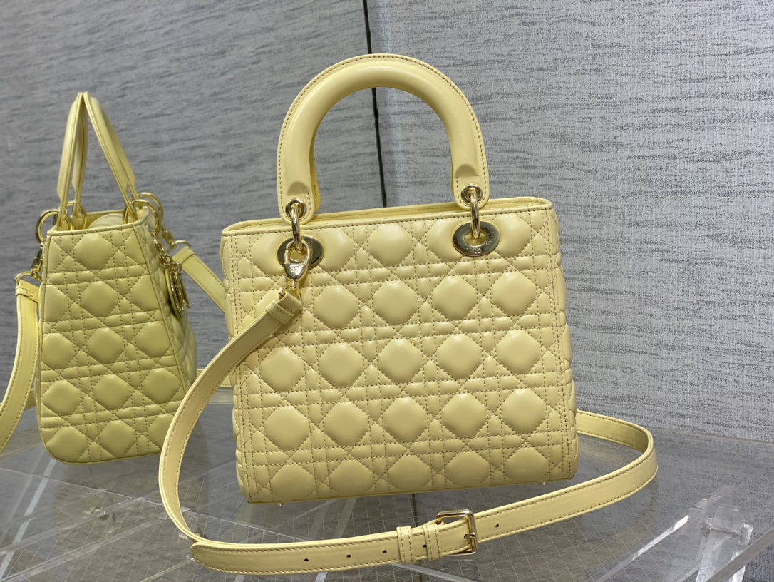 Medium Lady Dior Bag Light Yellow Cannage Lambskin